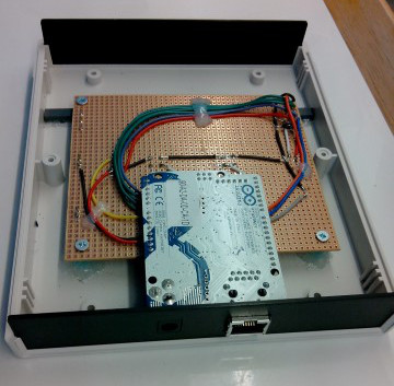 Board and Arduino in the enclosure