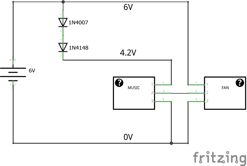 Voltage drop with two diodes