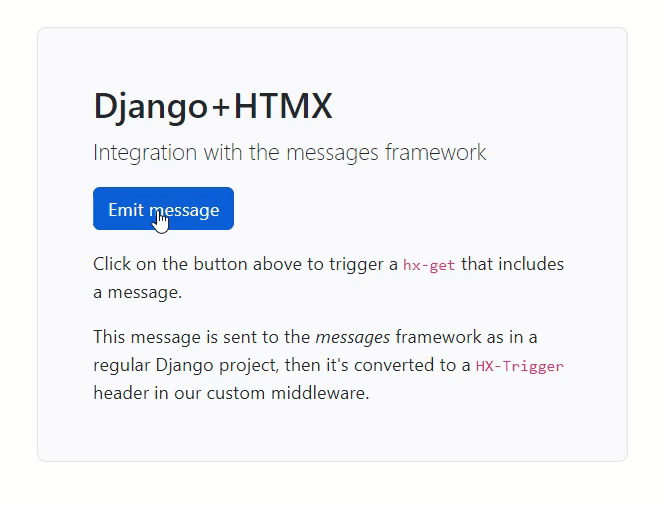 Using the Django messages framework with HTMX